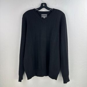 Cezani Sweater Mens Large Black Fine 2 Ply 100% Cashmere‎ Vneck Long Sleeve